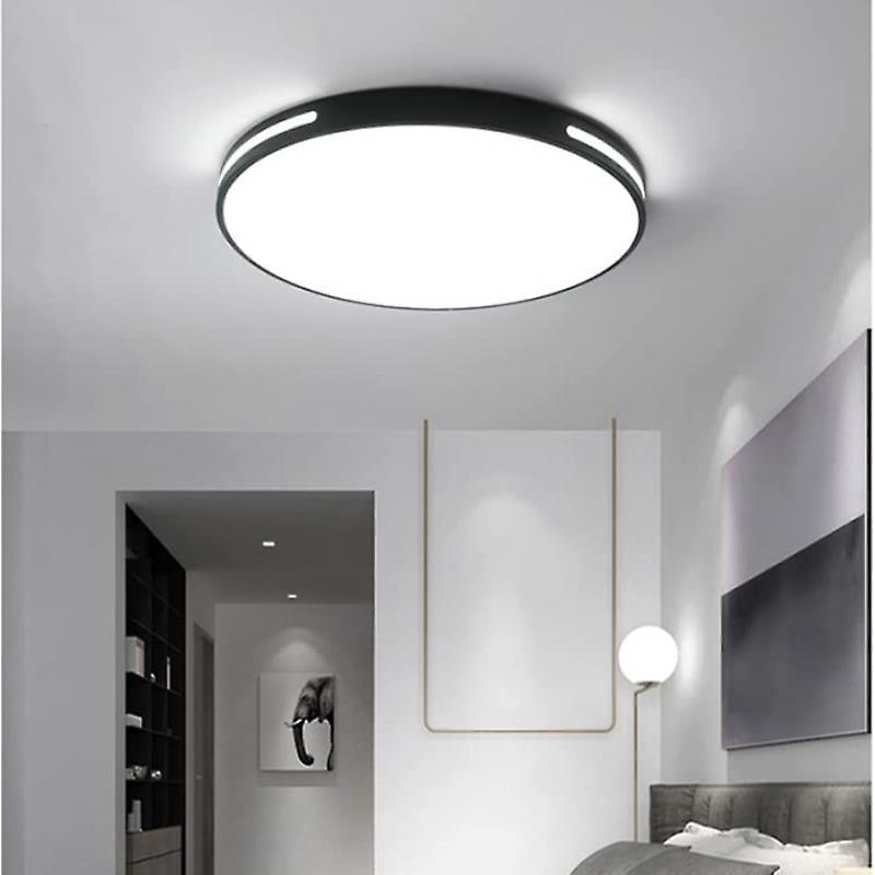 18W Wooden LED Ceiling Light 30cm Modern Round Cool White 6000K for Bedroom Kitchen Living Room Balcony and Hallway (Black)