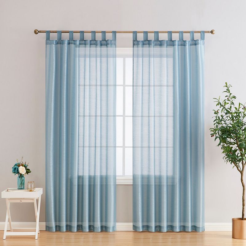 THD Olivia Semi Sheer Light Filtering Transparent Tab Top Lightweight Window Curtains Drapery Panels for Bedroom and Living Room， Set of 2