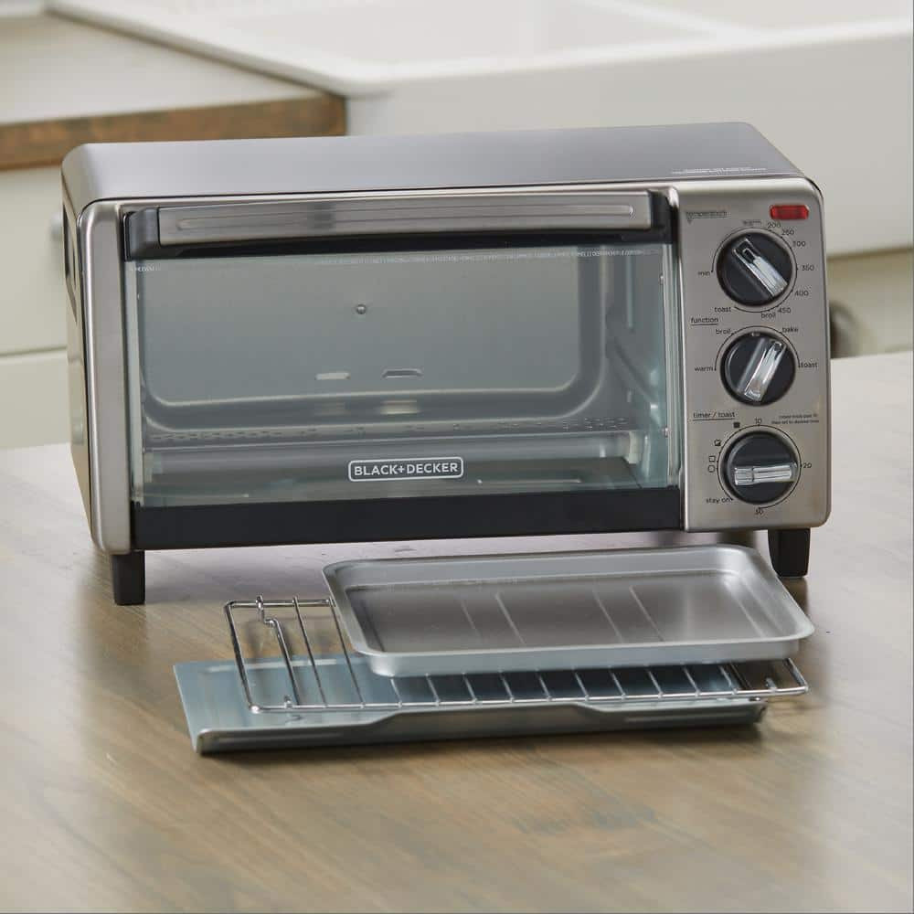 BLACK+DECKER 1150 W 4-Slice Stainless Steel Convection Toaster Oven with Built-In Timer TO1750SB