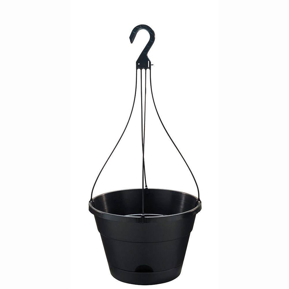 Southern Patio Newbury Medium 12.75 in. 7 qt. Black Resin Self-Watering Hanging Basket Outdoor Planter NH1312BK