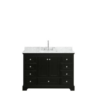 Wyndham Collection Deborah 48 in. Single Bathroom Vanity in Dark Espresso with Marble Vanity Top in White Carrara with White Basin WCS202048SDECMUNSMXX