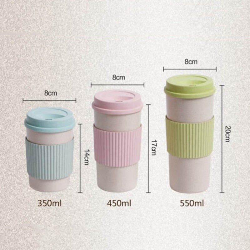 Wheat Fiber Straw Coffee Mug Double-wall Insulation Eco-friendly Coffee Cup Travel Leakproof Gift Mugs