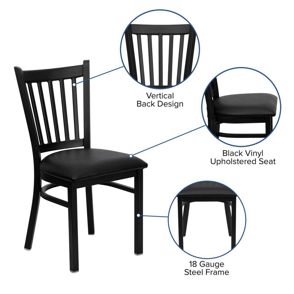 Flash Furniture Hercules Series Black Vertical Back Metal Restaurant Chair with Black Vinyl Seat XUDG6Q2BVRTBLKV