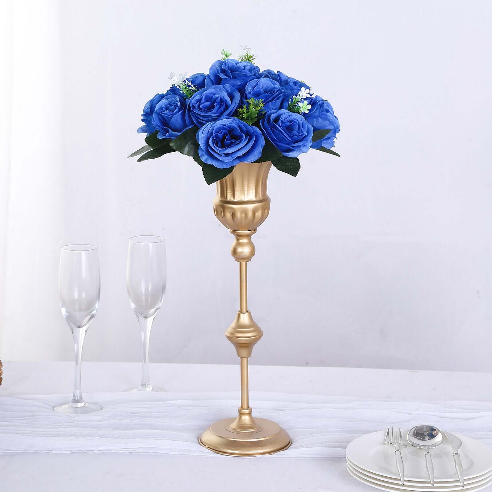 2 Pack Royal Blue Artificial Flower Ball Bouquets For Centerpieces, 15-Head Silk Rose Kissing Balls 10