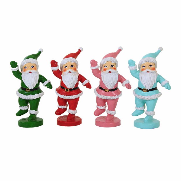 Transpac Dancing Santa Figurines Four Santa Figurines 4 0 Inches Christmas Traditional Retro Tc01663 Polyresin Multicolored