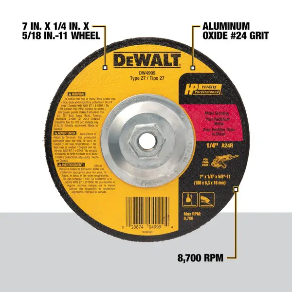 DEWALT 4-1/2x1/4 HP Metal Grinding Wheel