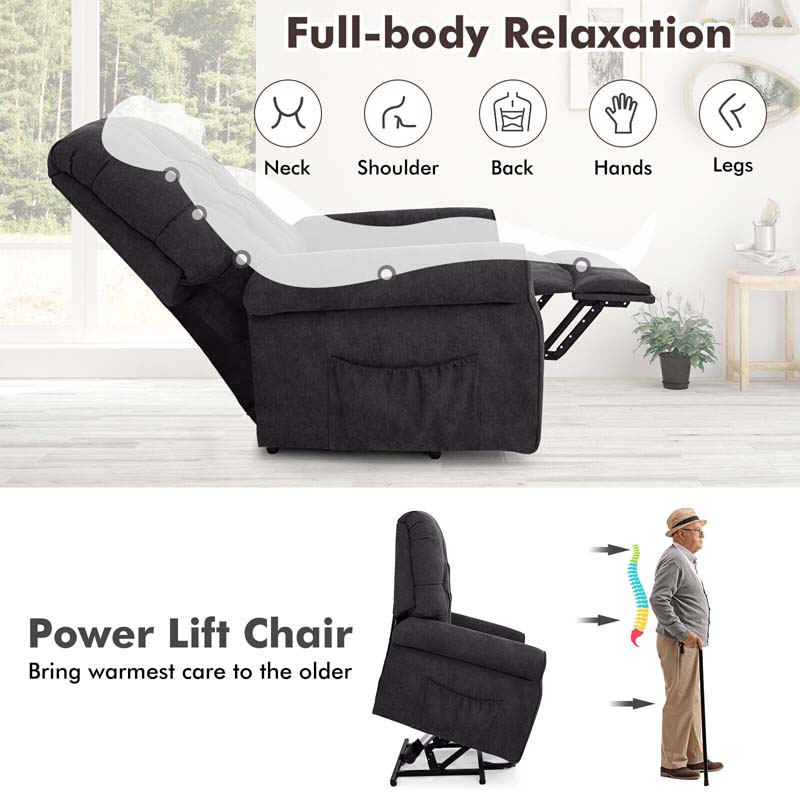 Skin-friendly Fabric Power Lift Chair for Elderly, Adjustable Electric Recliner Living Room Sofa with Remote