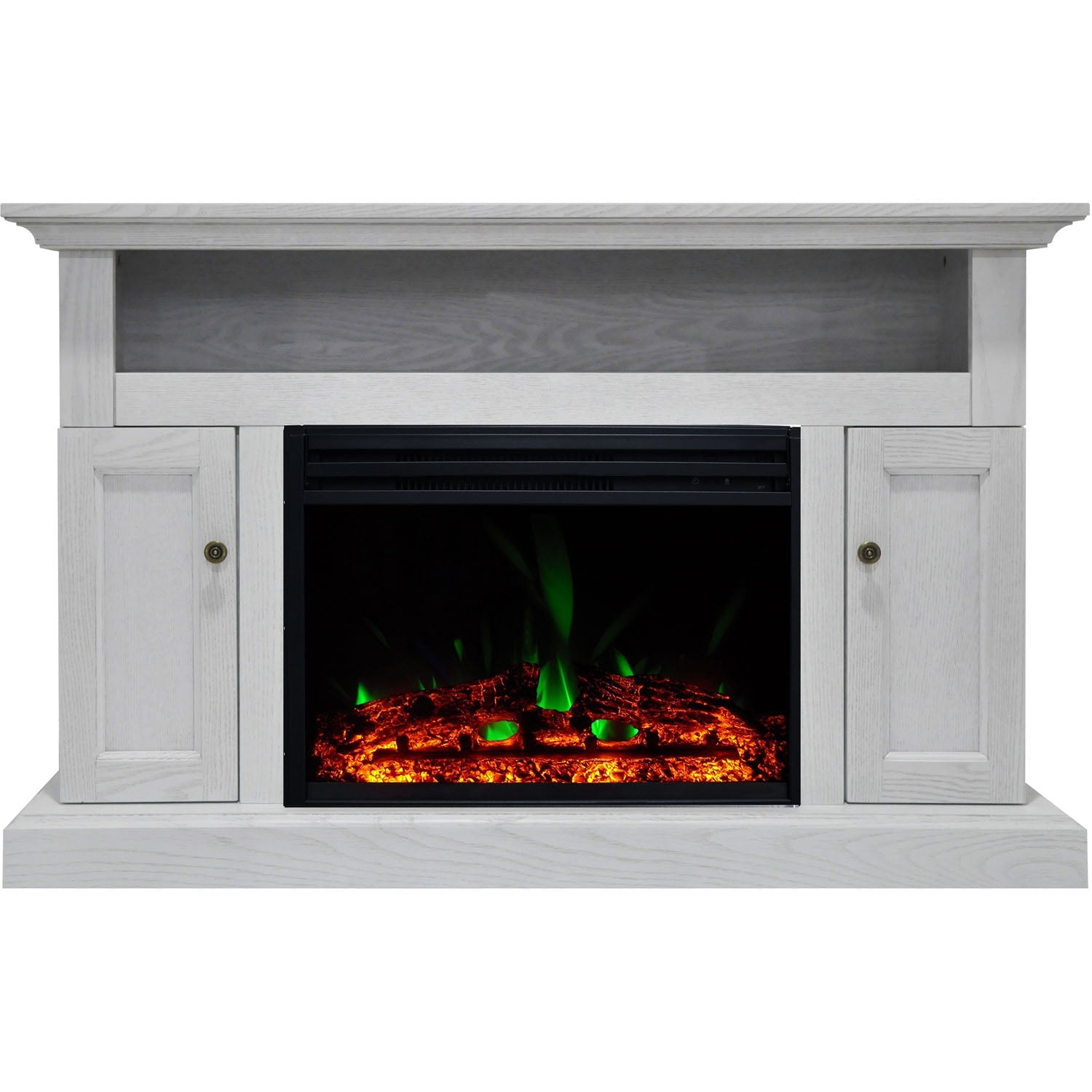 Cambridge Sorrento 47'' LED Electric Fireplace with Log Insert | Multi-Color Flame | For Rooms up to 210 Sq.Ft | TV Stand | Remote | White Mantel | Adjustable Heat Settings | Timer