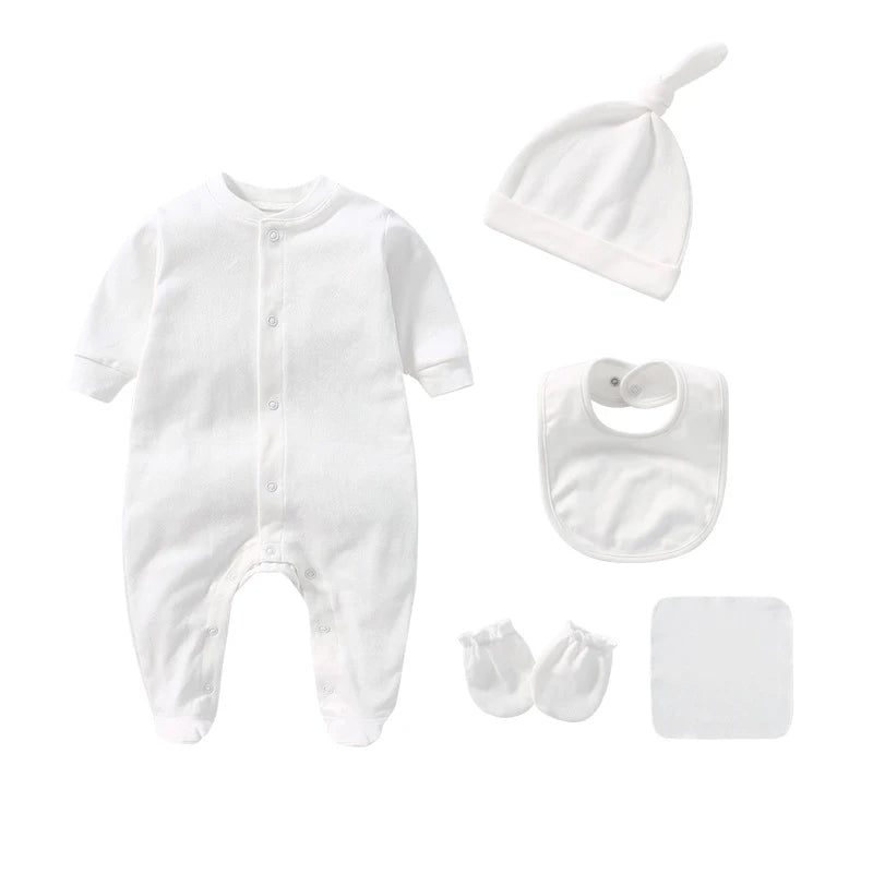 Baby Set Newborn Baby Boy Girl Clothing 100% Cotton Long Sleeved Solid Color Rompers Hat Bib Suit 0-3 Months Infant Products