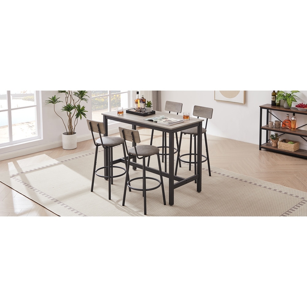 Rectangular 5 Piece Particle Board Bar Table Set 4 Person Fixed Dining Table Set with PU Leather Cushion Chairs for Dining Room