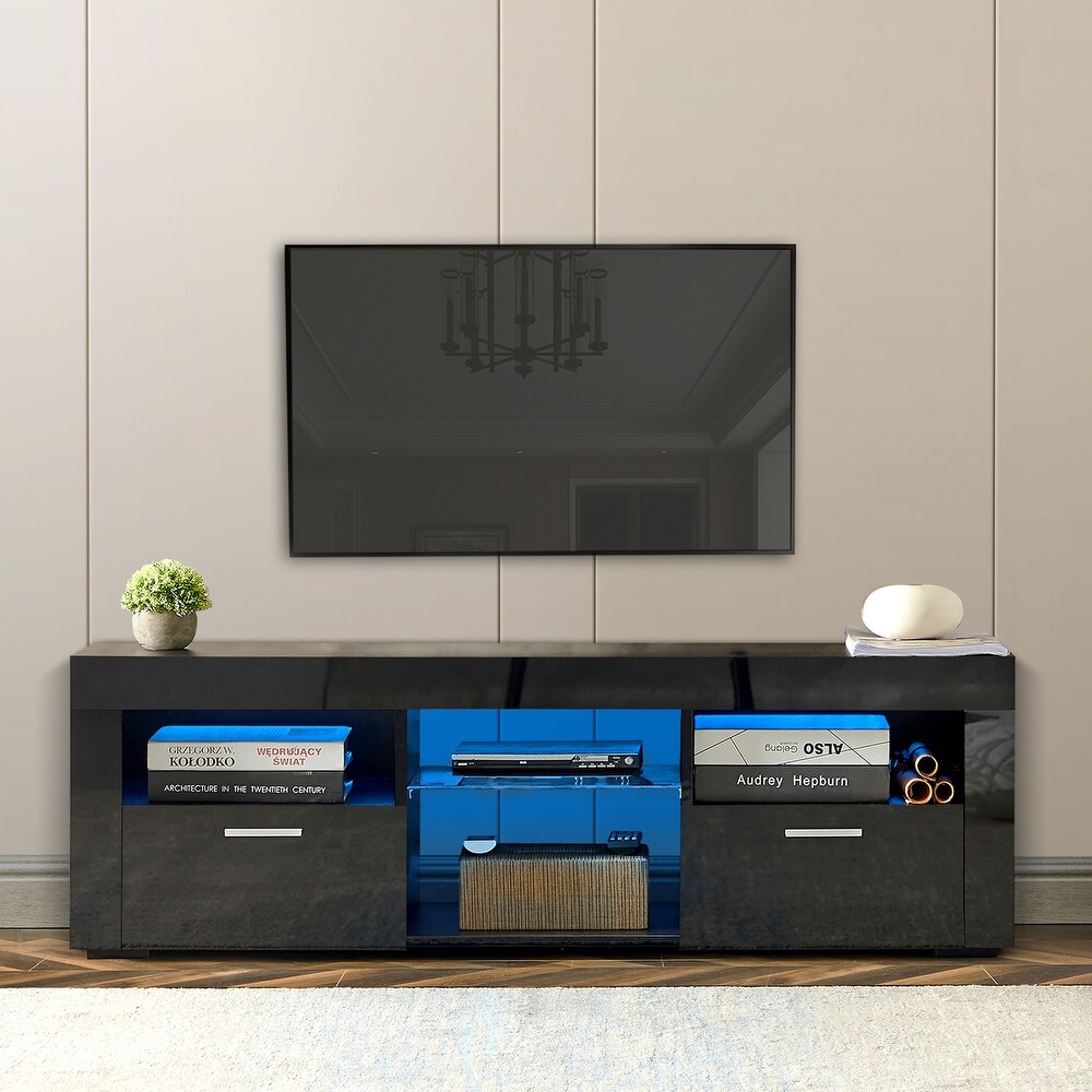 Morden TV Stand with 16 LED Light  4 Light Mode   Brightness  TV Cabinet with 2 Drawers  Entertainment Center for TVs up to 55\