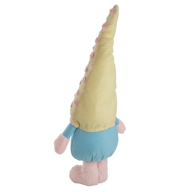 Blue And Pink Standing Spring Plush Gnome Figure With A Polka Dot Hat