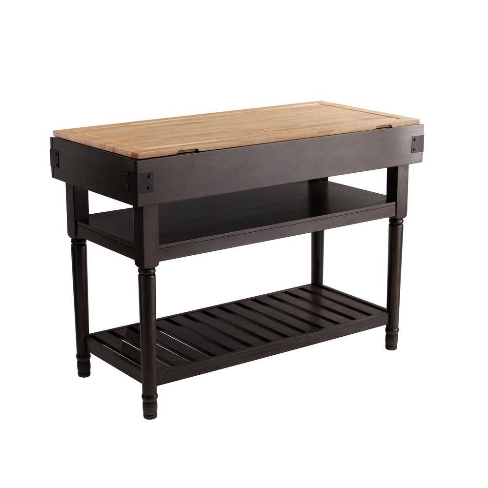 Southern Enterprises Vanek Smoked Ash and Natural Wood Finish Stationary Kitchen Island HD434025