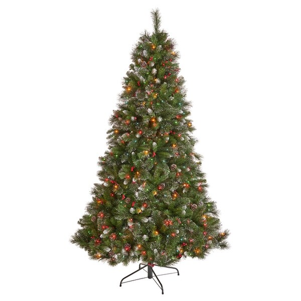 9ft Spruce PreLit or Unlit Artificial Christmas Tree with Glitter Branches，Red Berries and Pinecones by Christopher Knight Home