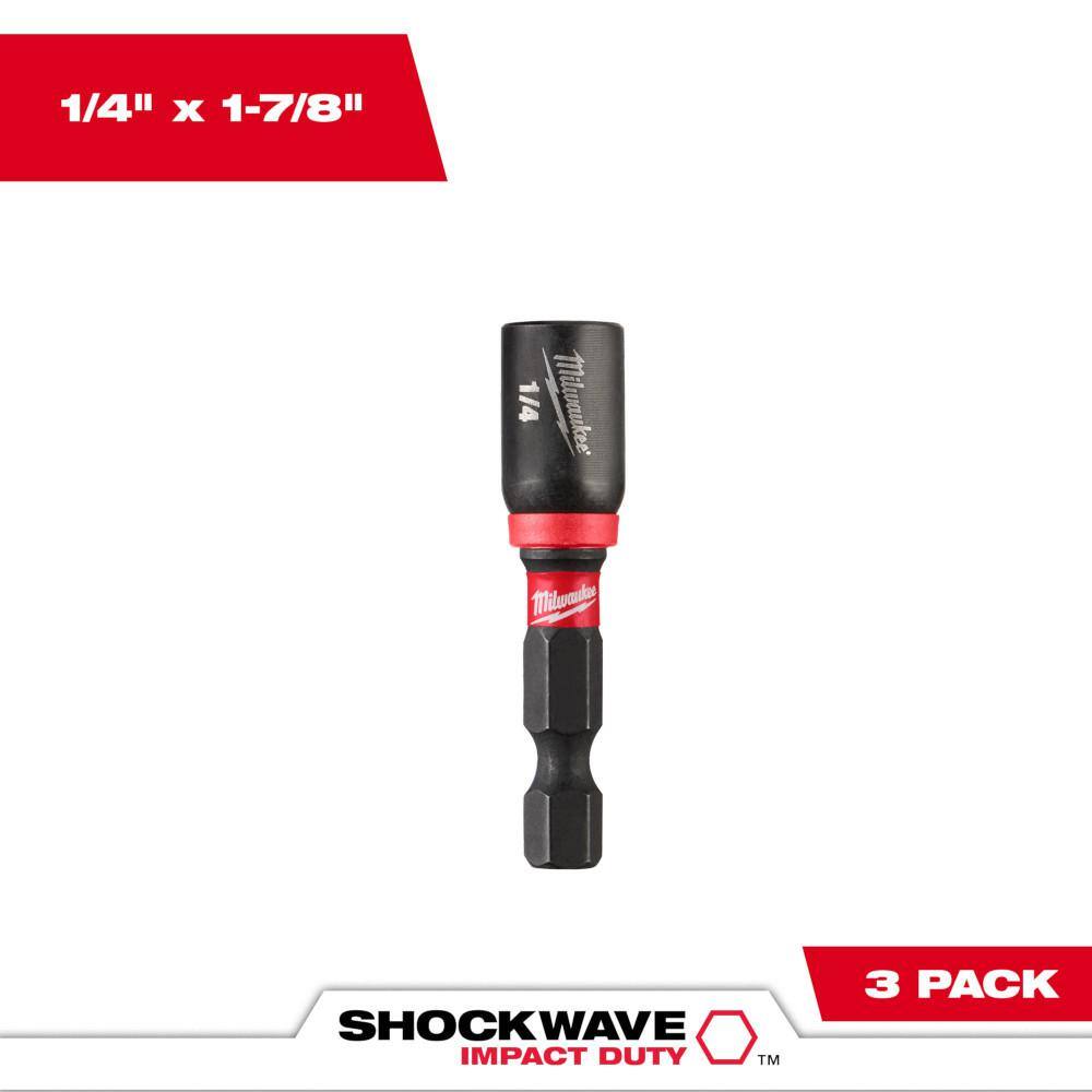 MW SHOCKWAVE Impact Duty 14 in. x 1-78 in. Alloy Steel Magnetic Nut Driver Bit (3-Pack) 49-66-4522