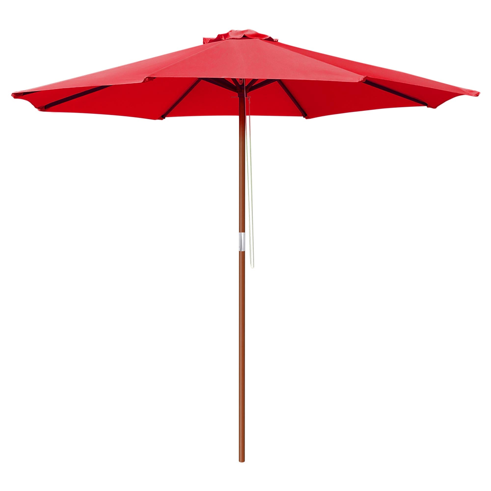 LAGarden 9ft Wooden Outdoor Patio Red Umbrella W/ Pulley Market Garden Yard Beach Deck Cafe Sunshade