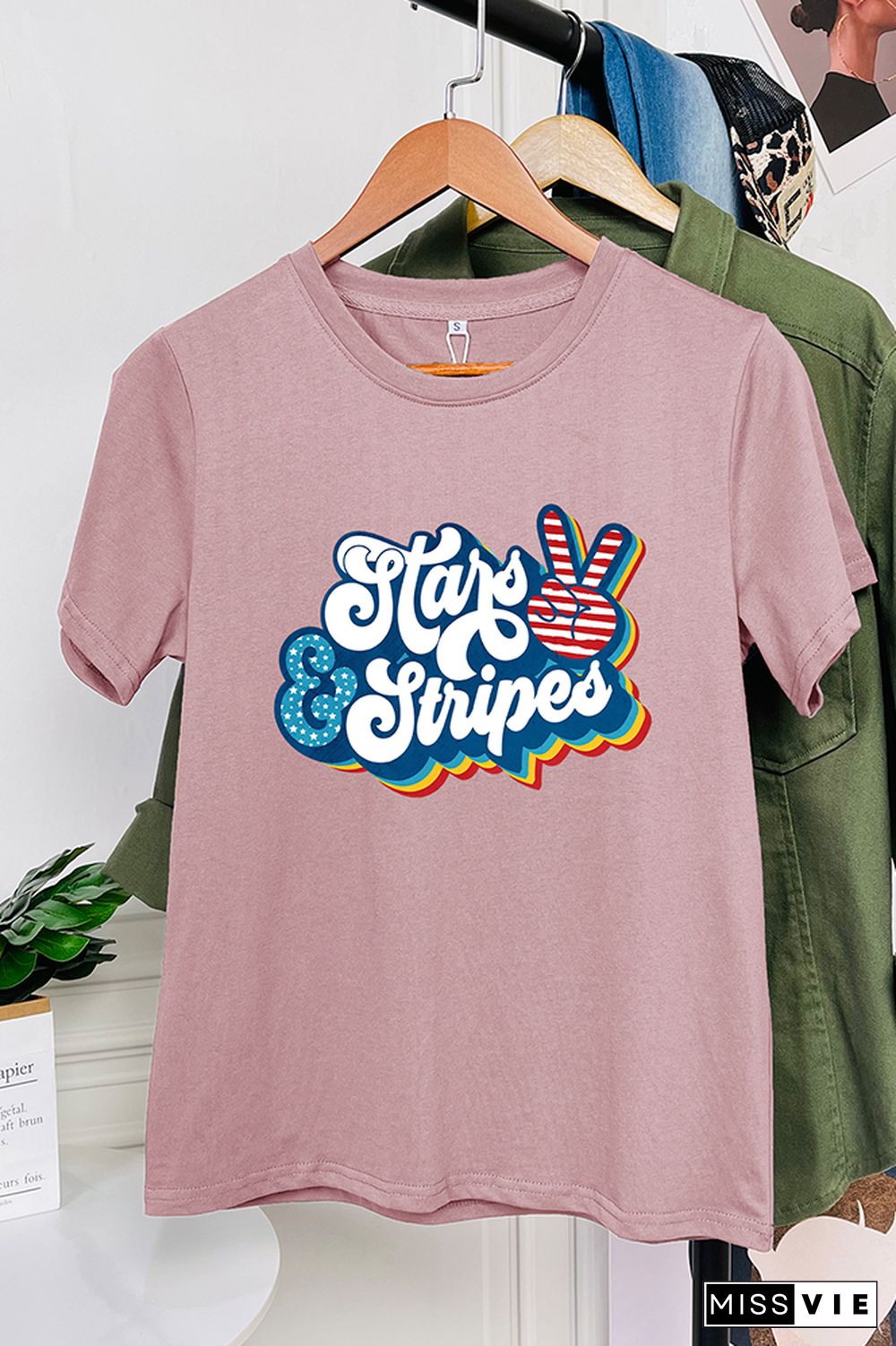 Stars & Stripes Retro Peace Graphic Tee Wholesale