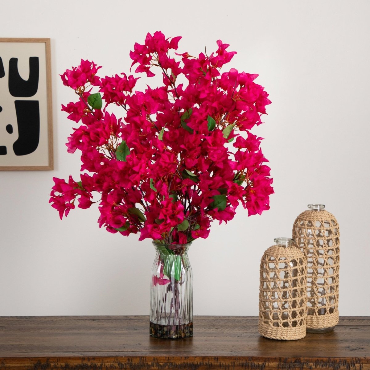 31” Artificial Pink Bougainvillea Arrangement in Vase | Elegant Floral Décor