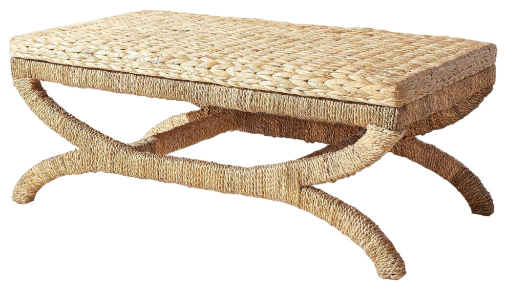 Contemporary Coffee Table  Wood Frame With Woven Water Hyacinth Cover  Natural   Contemporary   Coffee Tables   by Decor Love  Houzz