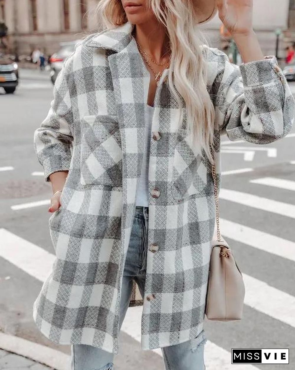 New Fashion Plaid Long Shirt Jacket