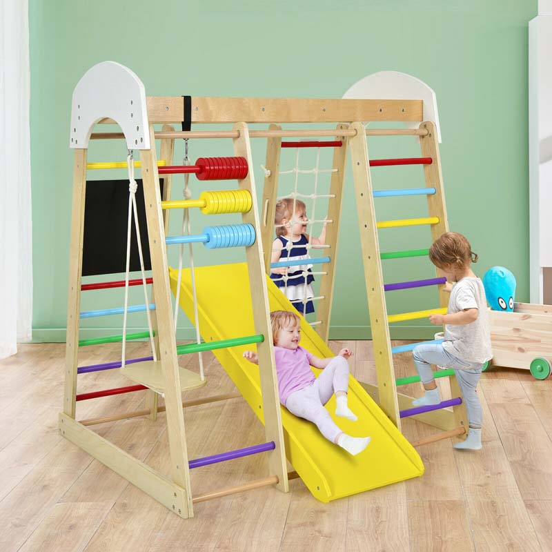 Canada Only - 8-in-1 Kids Wooden Climber Playset with Slide