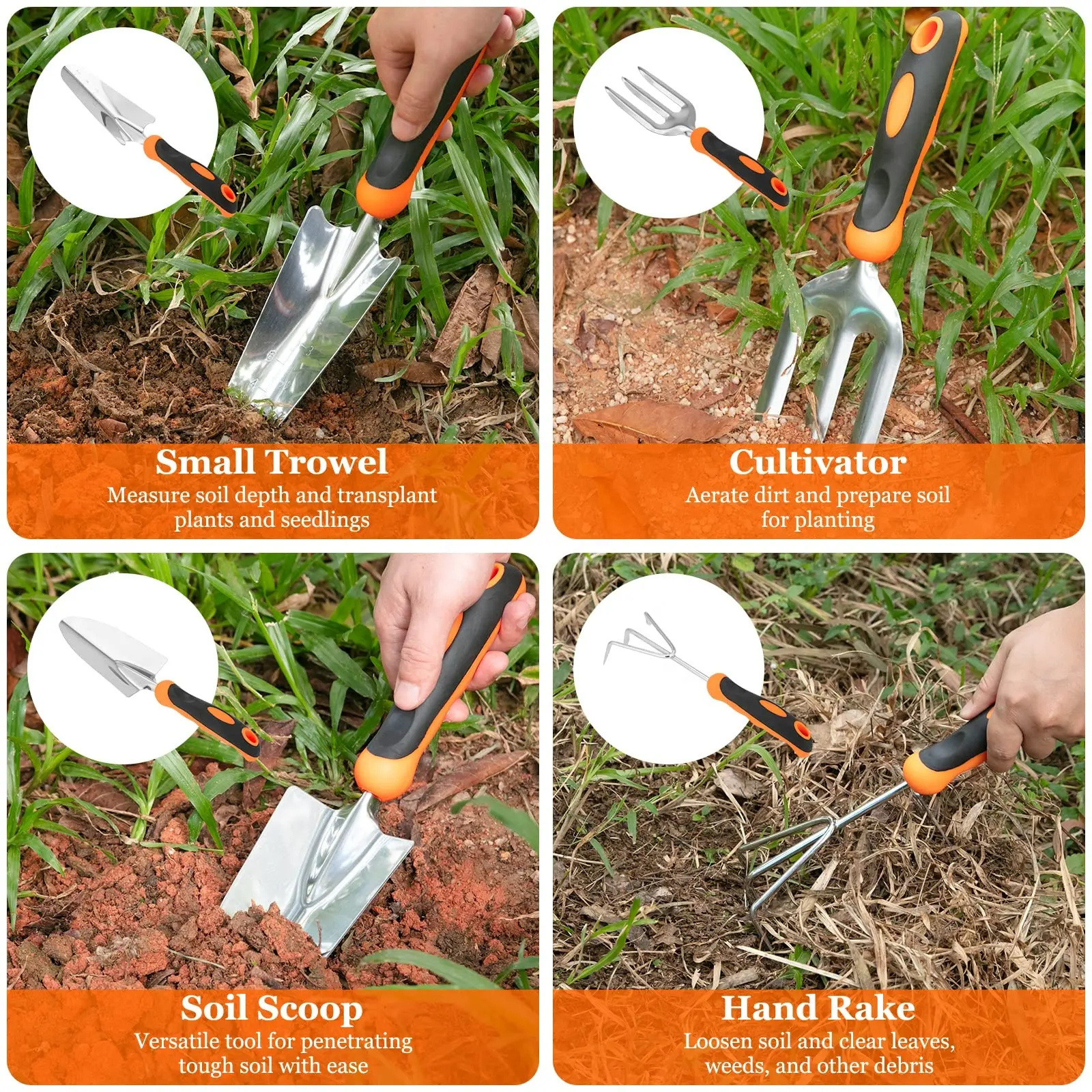 12pcs Stainless Steel Garden Hand Tool Set Wooden Handle plant tools kit with Shovel spade Fork Rake hoe weeder