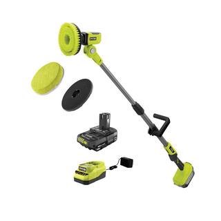 RYOBI ONE+ 18V Cordless Telescoping Power Scrubber Kit with 2.0 Ah Battery and Charger and 6 in. 2-Piece Cloth Microfiber Kit P4500K-A95KMCK1