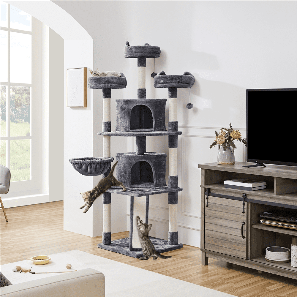 SmileMart 76"H Large Multilevel Cat Tree Tower with Condos and Perches, Dark Gray