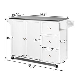 Costway White Kitchen Island with 2-Door Storage Cabinet HW64505