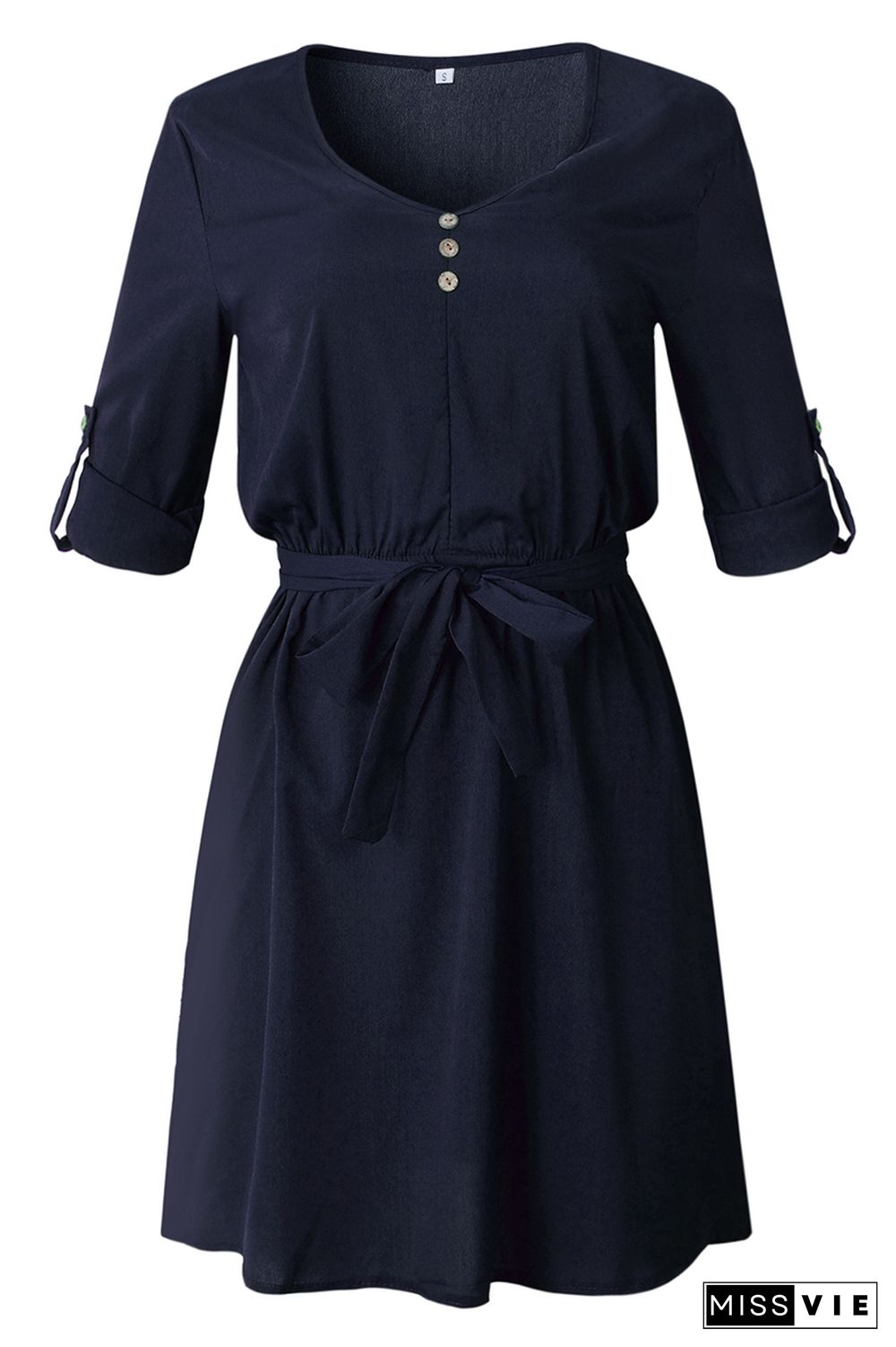 Fashion Casual Solid Buttons Strap Design V Neck Dresses