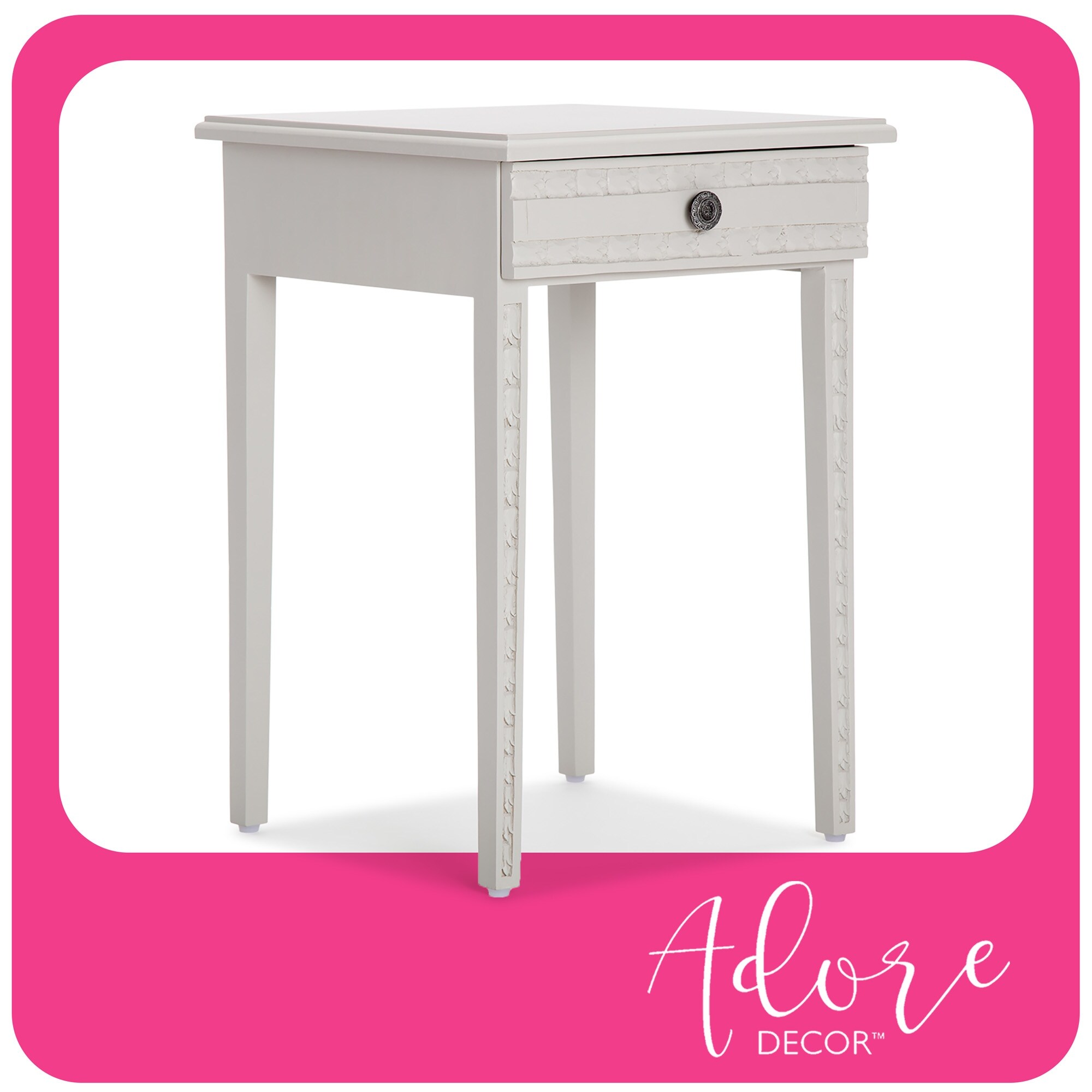 Adore Decor Jules End Table Nightstand with Drawer， Light Gray