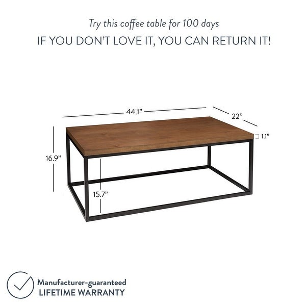 Modern Industrial Wood Coffee Table with Black Metal Box Frame and Dark Walnut Finish