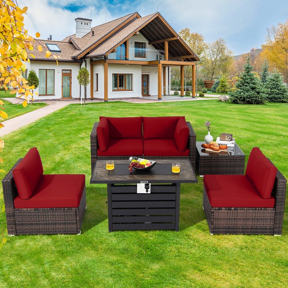 Costway 6PCS Patio Rattan Furniture Set 42'' Fire Pit Table Cover Sofa   See Details