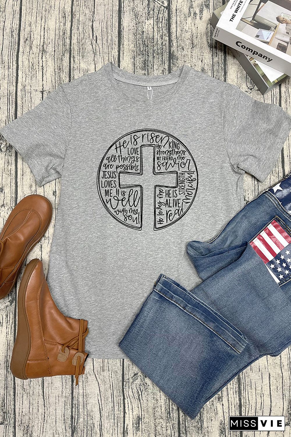 Cross With Words Easter Christian Short Sleeve Graphic Tee Wholesale