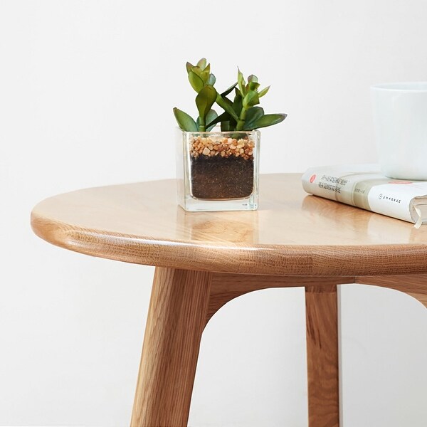 Solid Oak Wood Round End Table for Living Room Bedroom