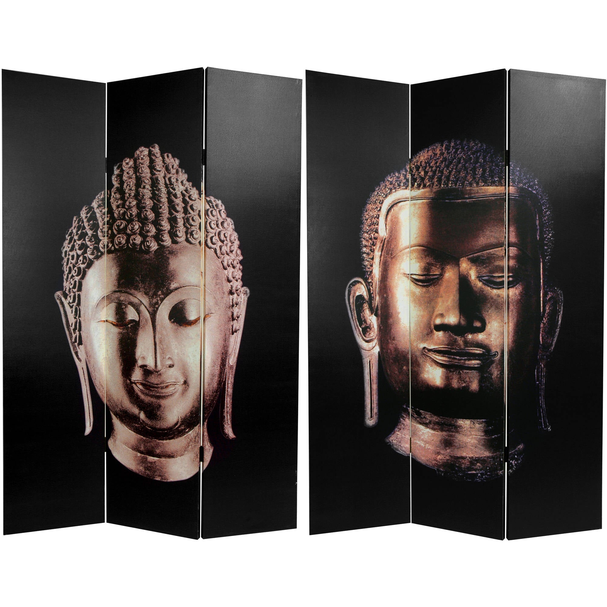 Oriental Furniture 6 ft. Tall Double Sided Buddha Canvas Room Divider - 3 Panel