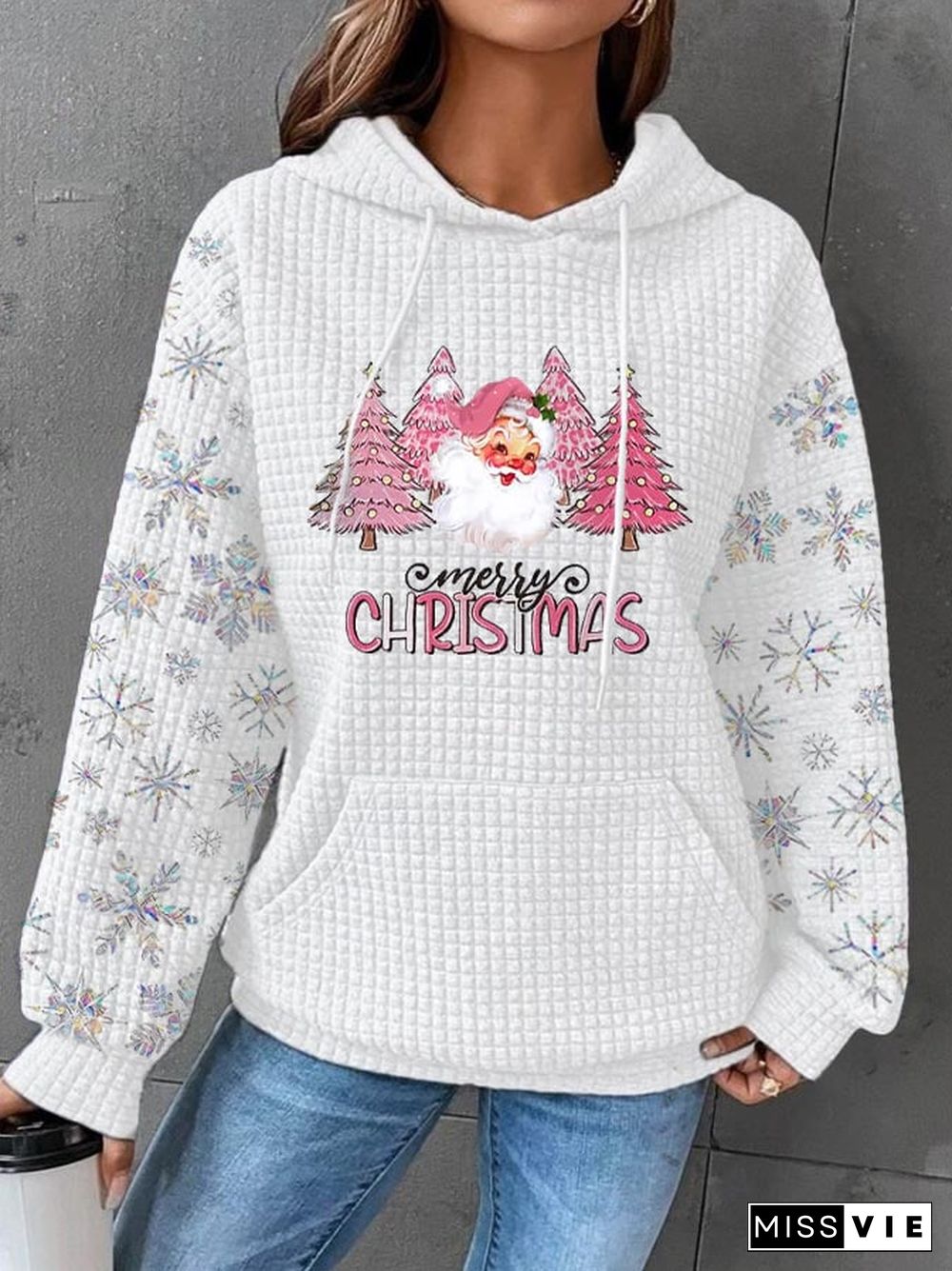 Women's Pink Christmas Tree Print Casual Sweatshirt