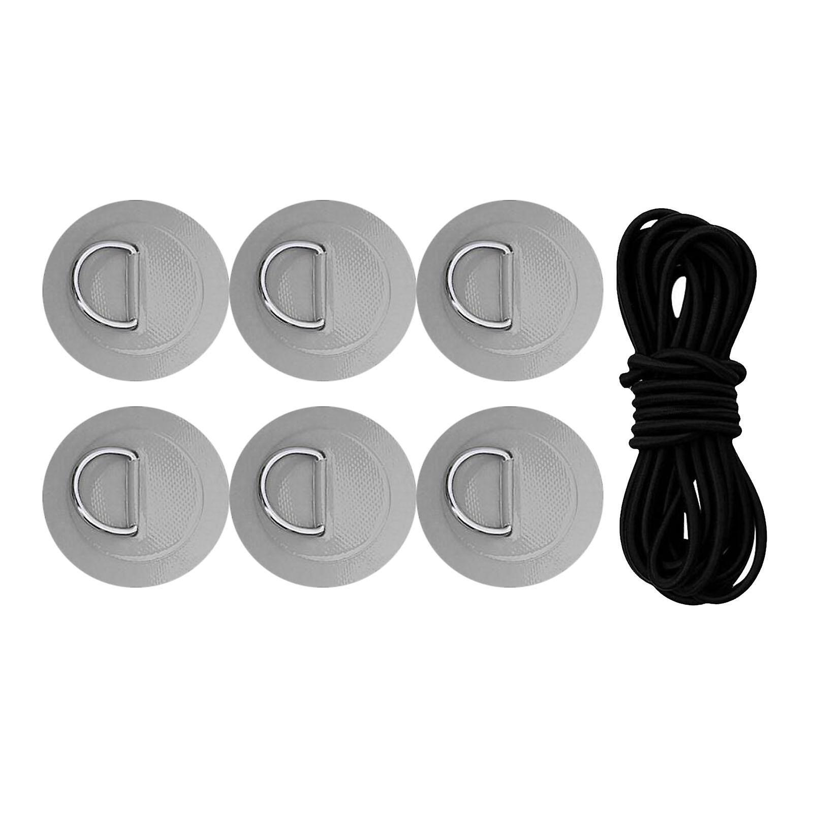 6 Pieces D Rings Pvc Patch Deck Rigging Kit For Inflatable Boat Kayak Dinghy Gray