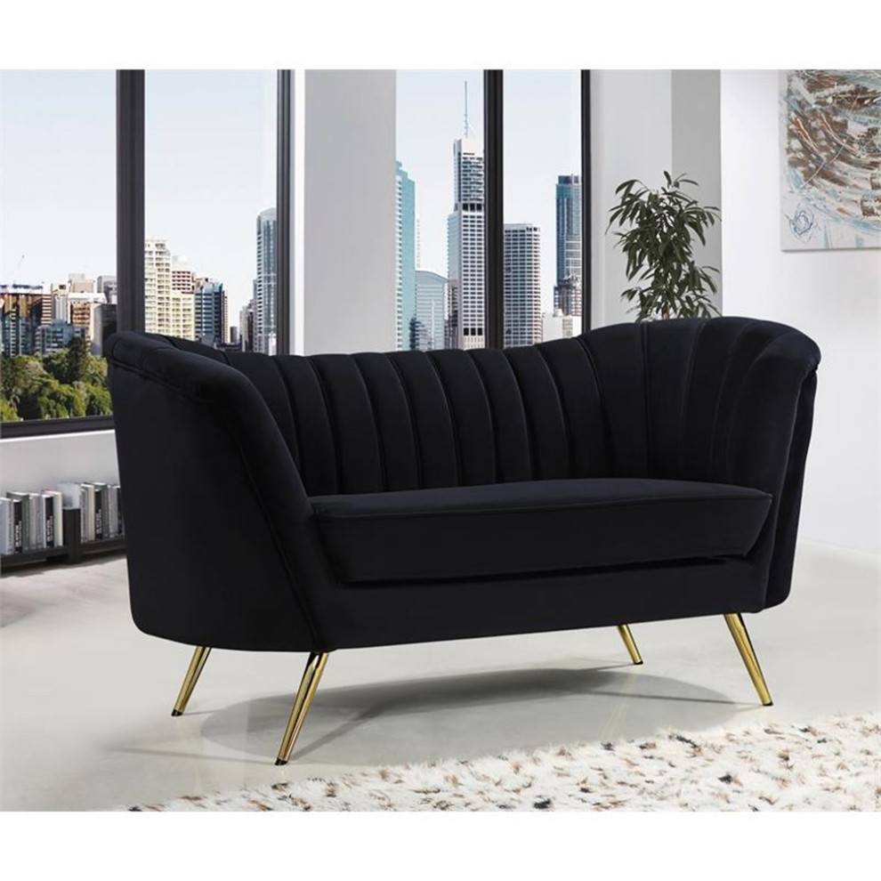 Pemberly Row Modern / Contemporary Black Finish Velvet Loveseat   Midcentury   Loveseats   by Homesquare  Houzz