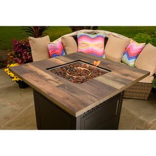 Endless Summer DualHeat 38 in. W x 30 in. H Outdoor Square Steel LP Gas Bronze Fire Pit Heater with Push Ignition HideAway Cover GAD19103ES