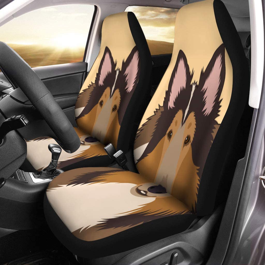 KXMDXA Set of 2 Car Seat Covers Colorful Rough Collie The Buddy Dog Pet Universal Auto Front Seats Protector Fits for Car，SUV Sedan，Truck