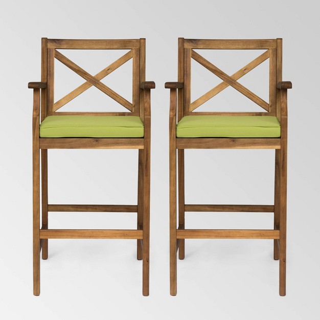 Perla 2pk Acacia Wood Bar Stools Teak green Christopher Knight Home