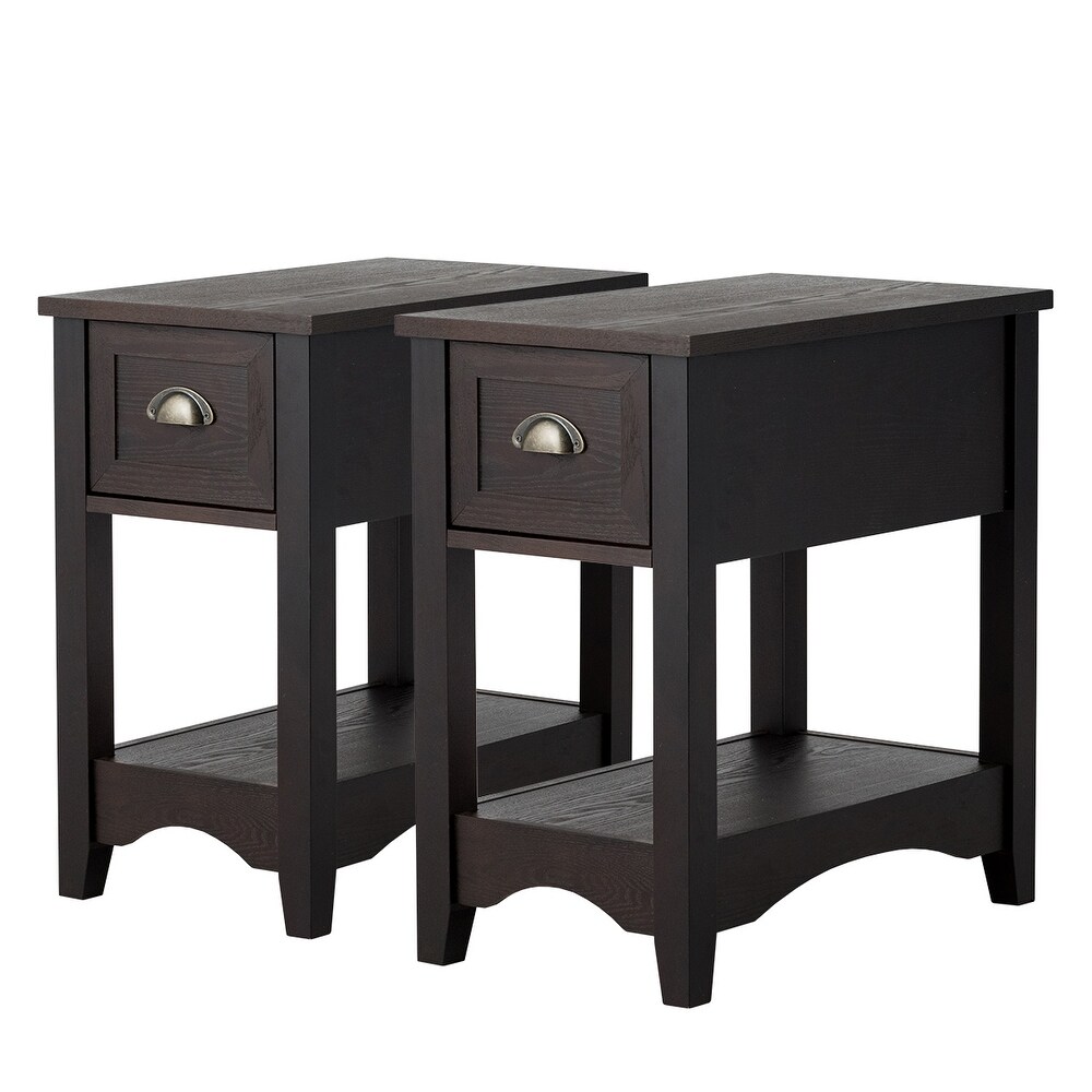 Gymax Set of 2 Contemporary Side End Table Compact Table w/ Drawer   13'' X 22'' X 23'' (L X W X H)