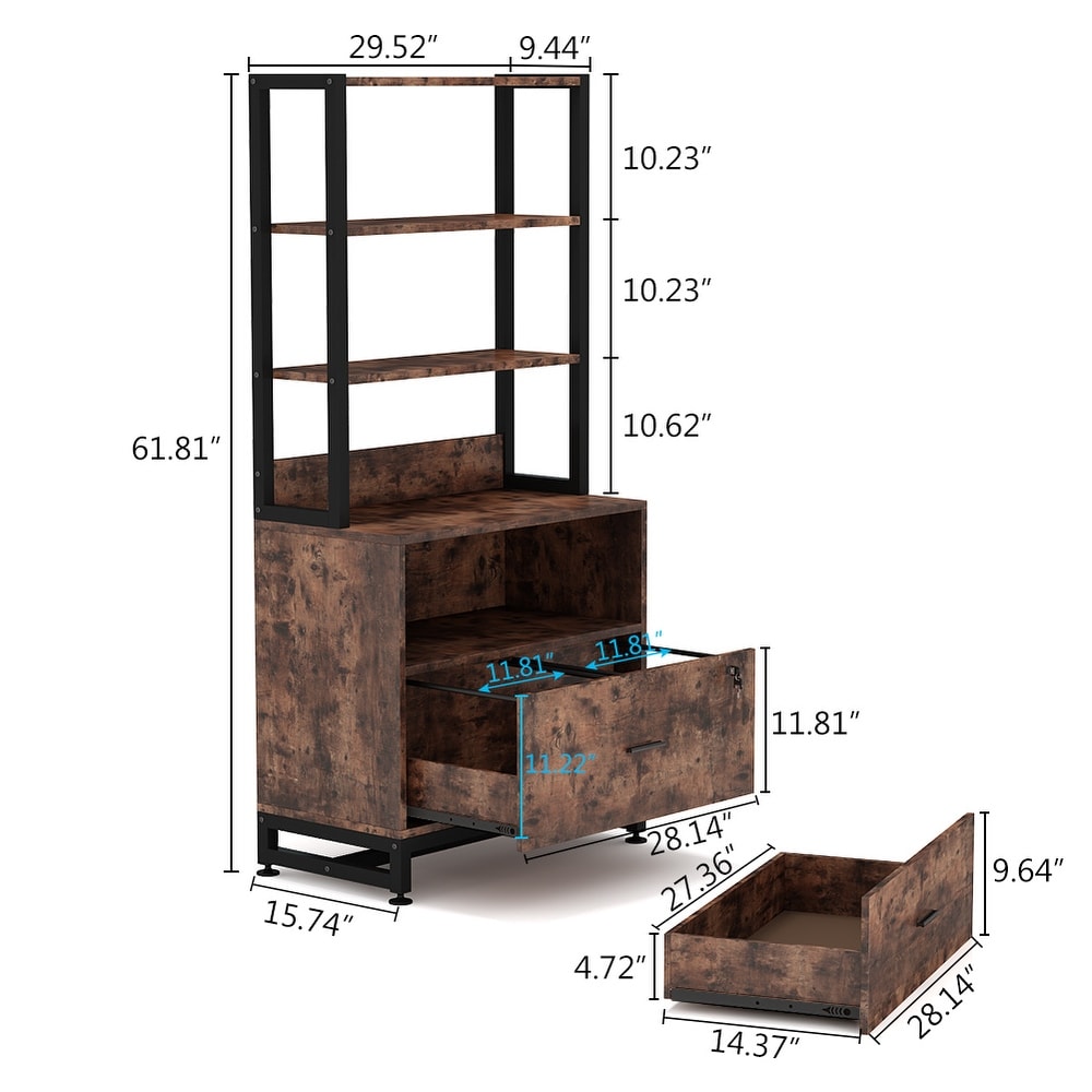 Bookshelf Bookcase with Open Storage Shelves 2 Drawer