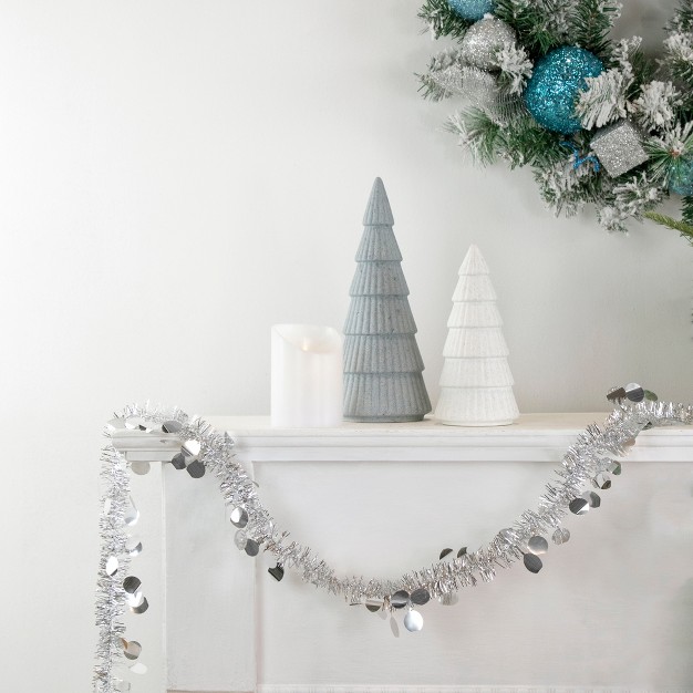 Silver Tinsel Christmas Garland With Polka Dots Unlit