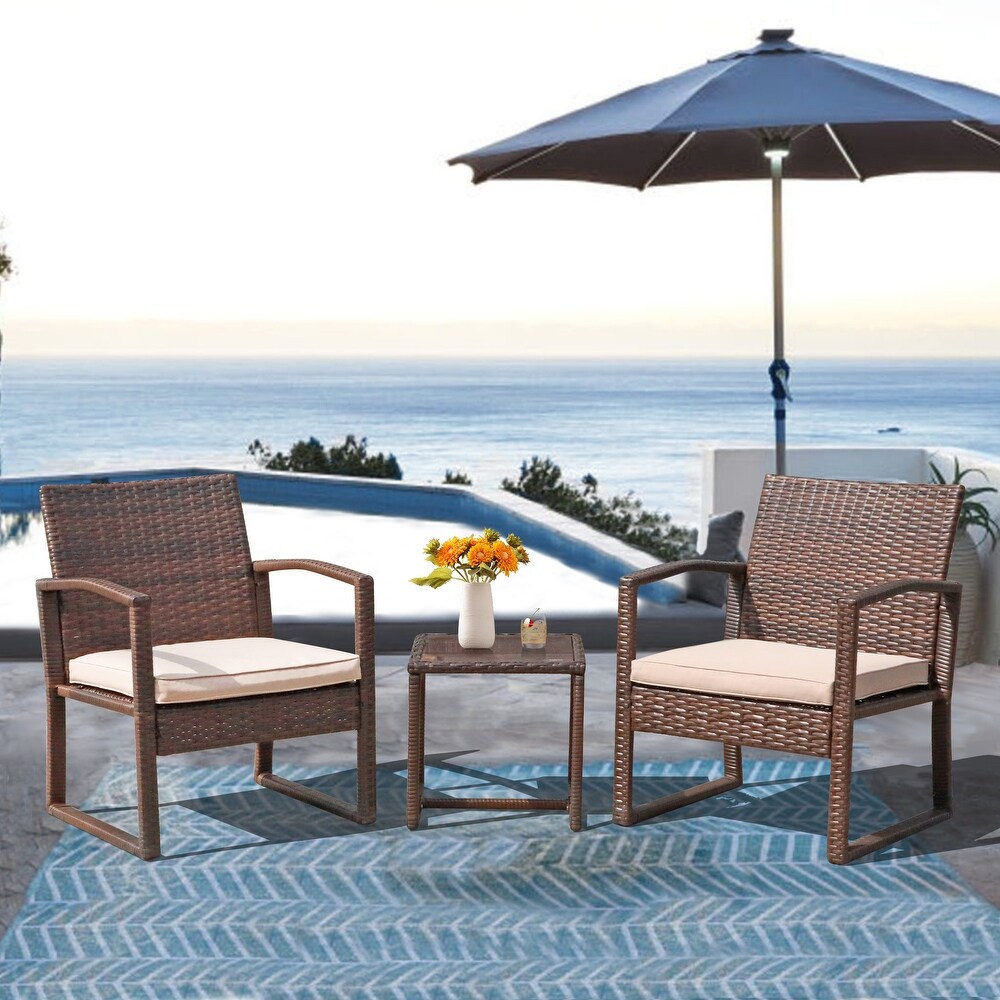 3 pc. Outdoor Cushioned Wicker Chat Set