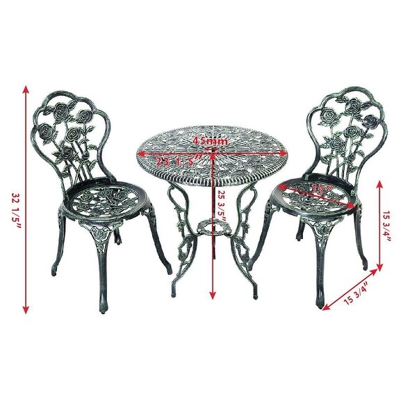 Costway Patio Furniture Cast Aluminum Rose Design Bistro Set Antique