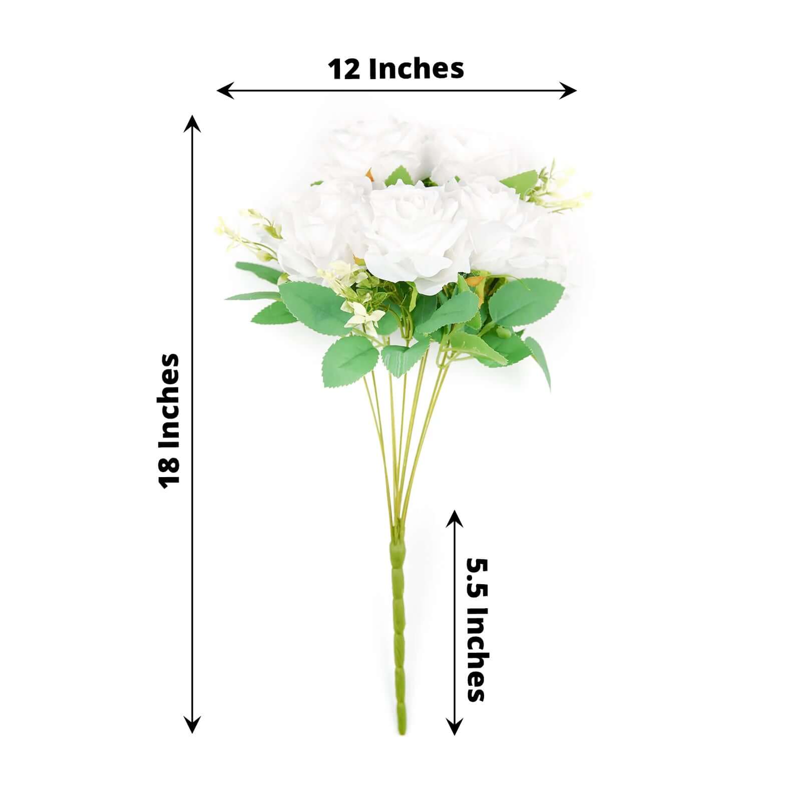 2 Bushes White Artificial Silk Rose Flower Arrangements, Real Touch Long Stem Flower Bouquet 18