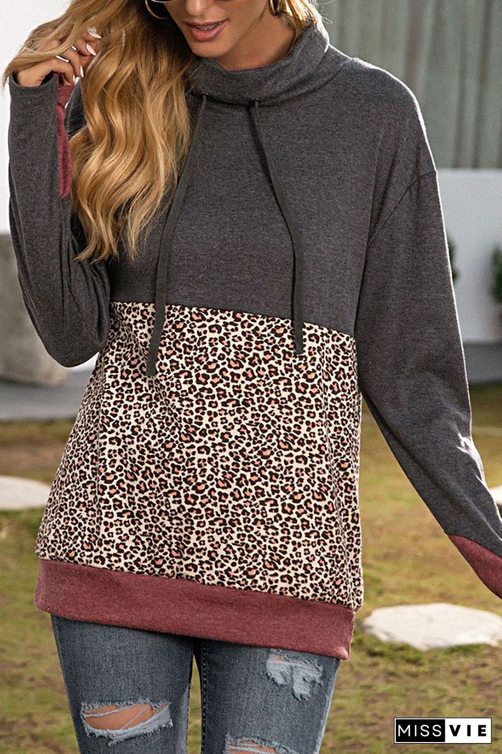 Leopard Print Splicing Hoodie Women Wholesale