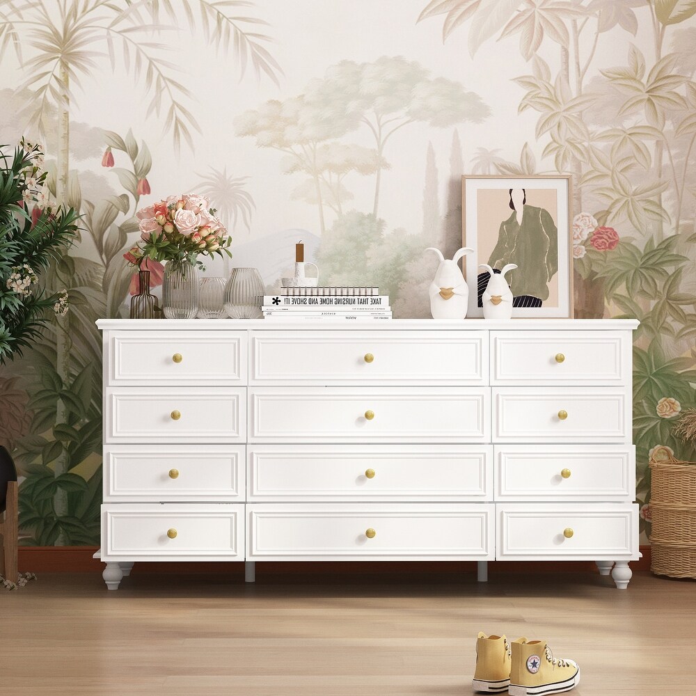 Timechee 63'' W Dresser White Chest Srorage Cabinet Lacquer Drawers